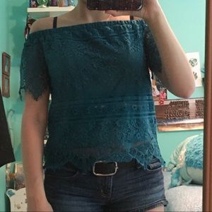 Rue 21 Off The Shoulders Teal Lace Top